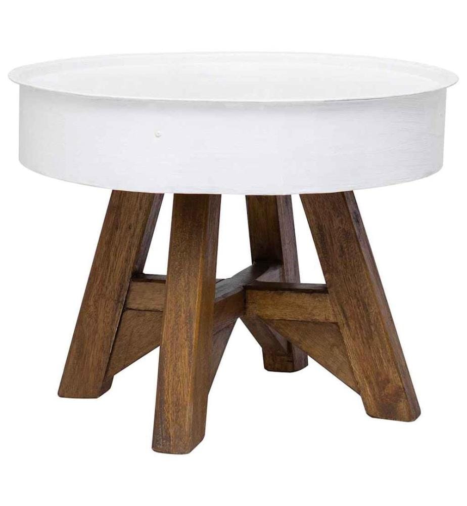 Table basse Bois de récupération massif 60x45 cm Blanc