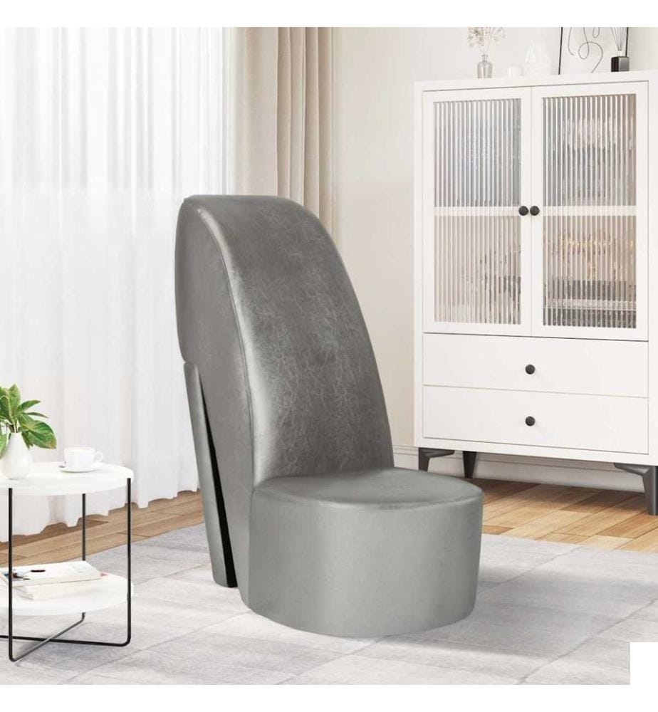 Chaise en forme de chaussure à talon haut argenté similicuir