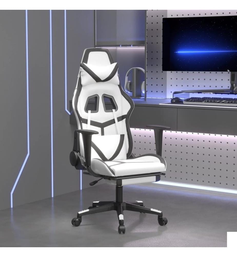 Chaise de jeu avec repose-pied Blanc et noir Similicuir