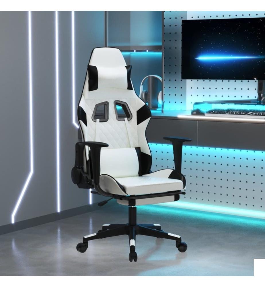 Chaise de jeu avec repose-pied Blanc et noir Similicuir