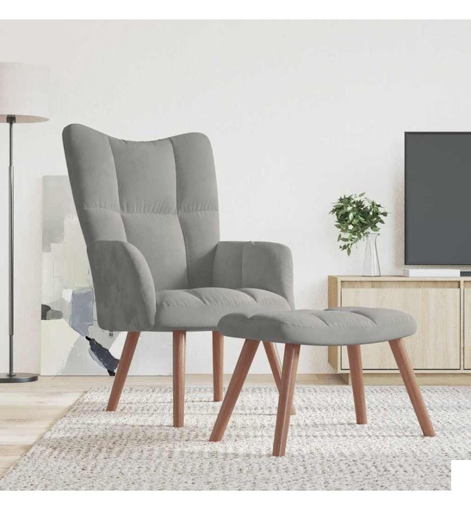 Chaise de relaxation avec repose-pied Gris clair Velours