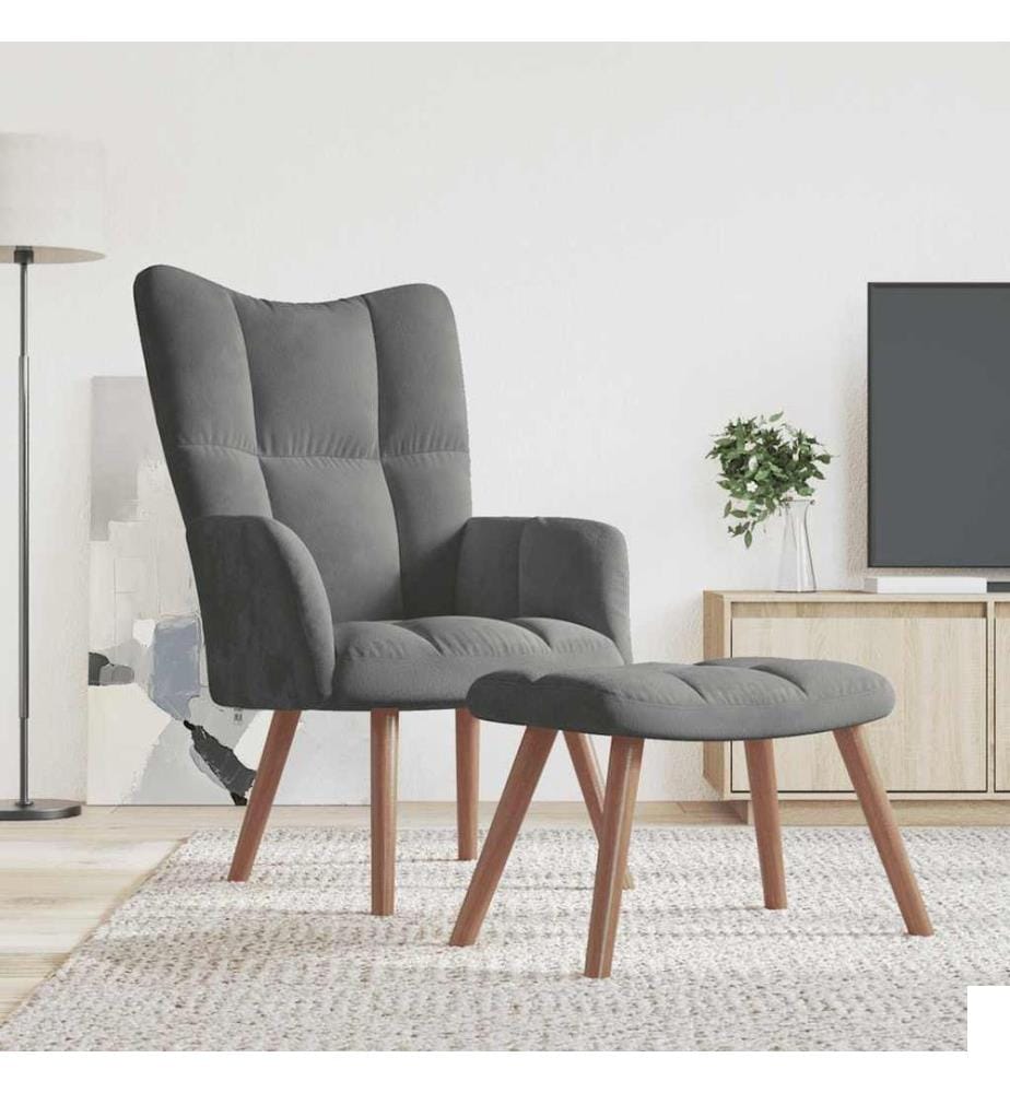 Chaise de relaxation avec repose-pied Gris foncé Velours