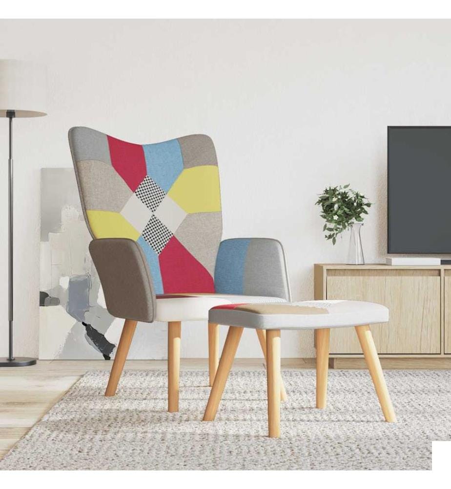Chaise de relaxation avec repose-pied Patchwork Tissu