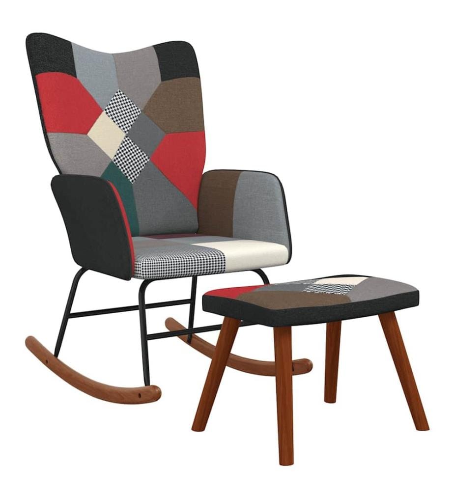 Chaise à bascule avec tabouret Patchwork Tissu