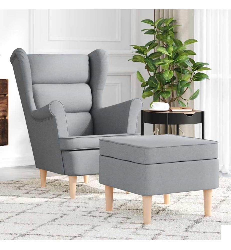 Fauteuil avec repose-pied Gris clair Tissu