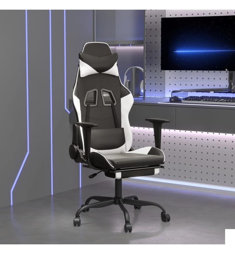 Chaise de jeu de massage avec repose-pied Noir&Blanc Similicuir;