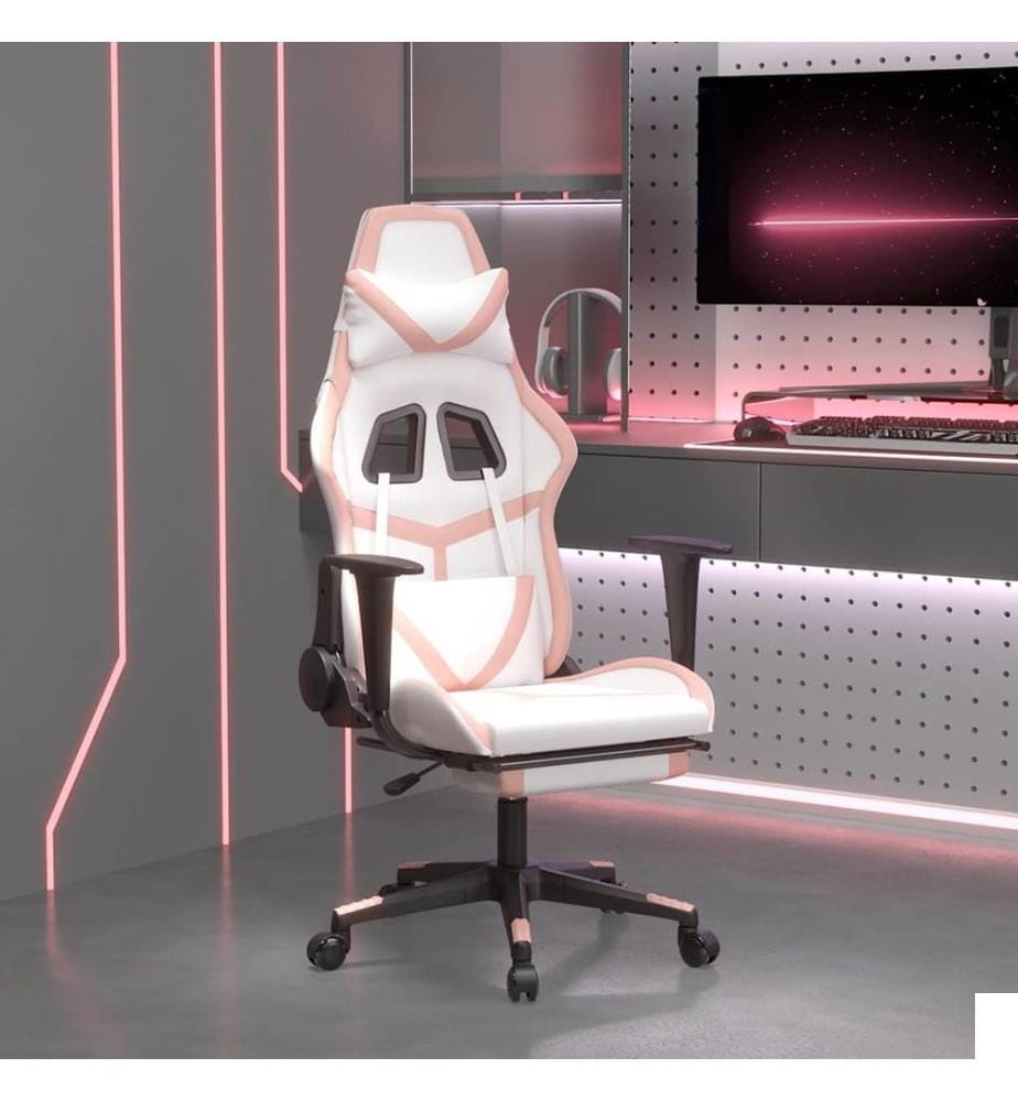Chaise de jeu de massage avec repose-pied Blanc&Rose Similicuir;