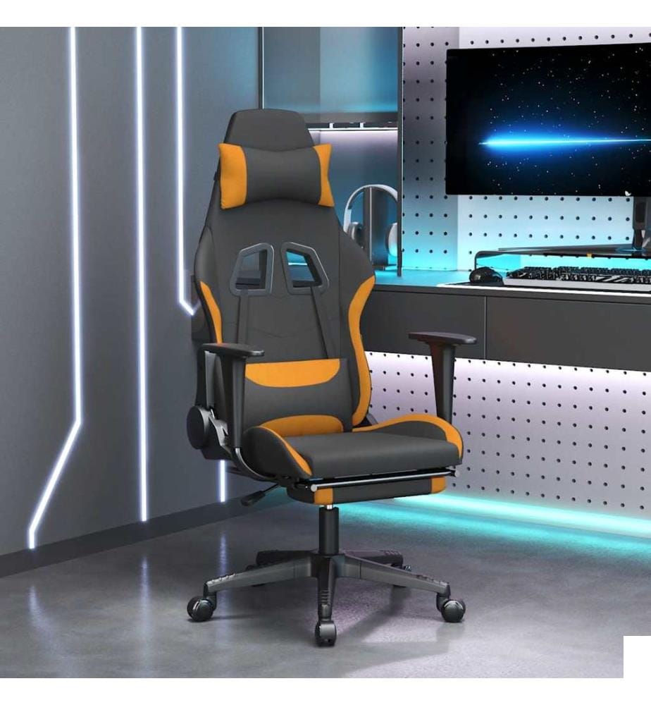 Chaise de jeu de massage avec repose-pied Noir et orange Tissu