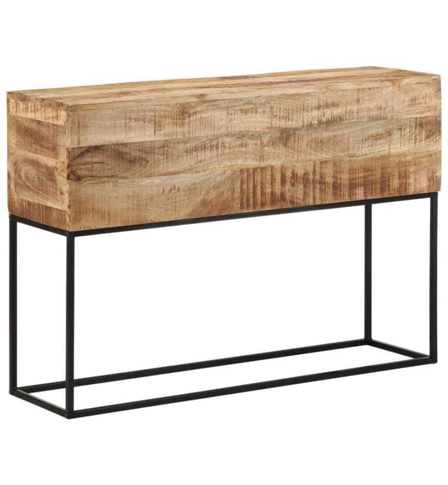Table console 110x30x75 cm bois de manguier massif brut et fer