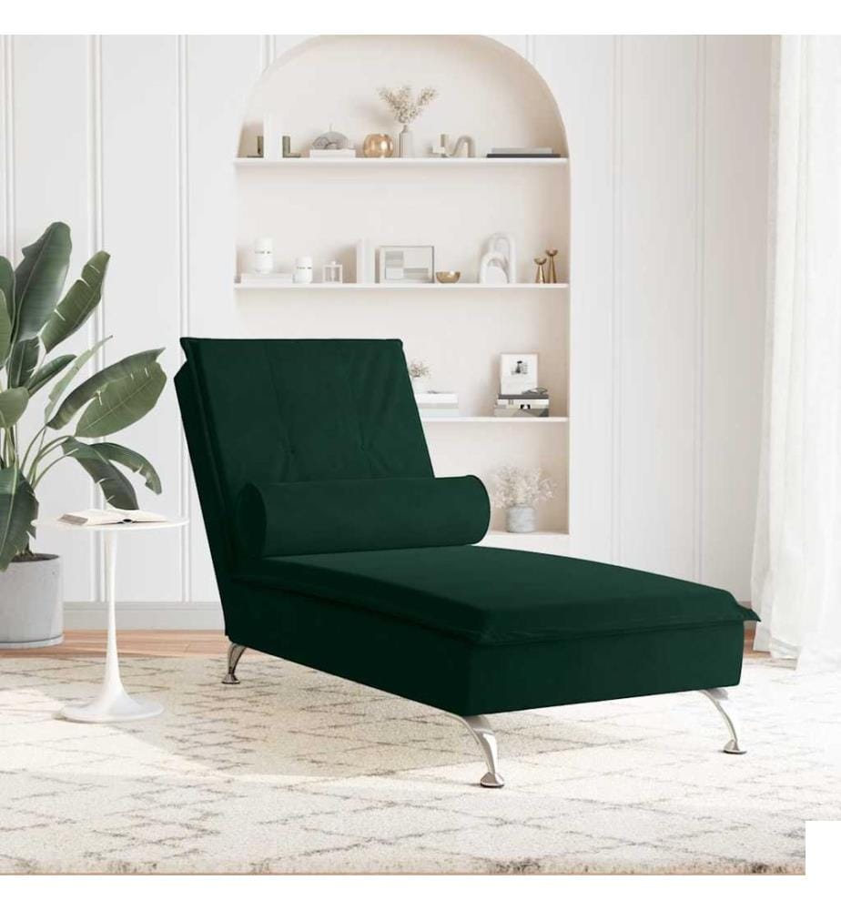 Chaise longue de massage avec traversin vert foncé velours