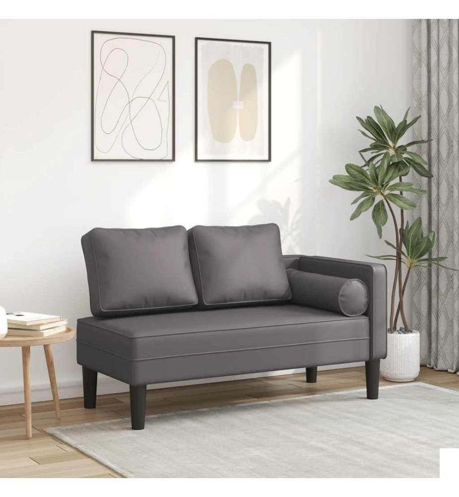 Chaise longue avec coussins gris similicuir