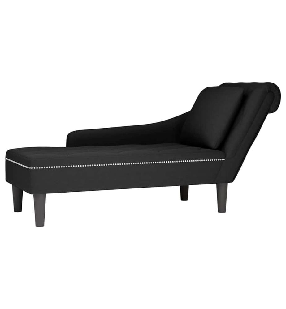 Fauteuil long avec coussin et accoudoir droit noir velours