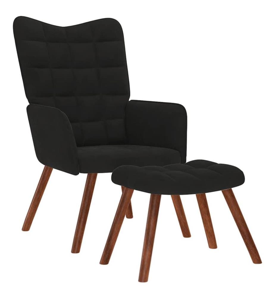 Fauteuil relax avec tabouret en velours noir