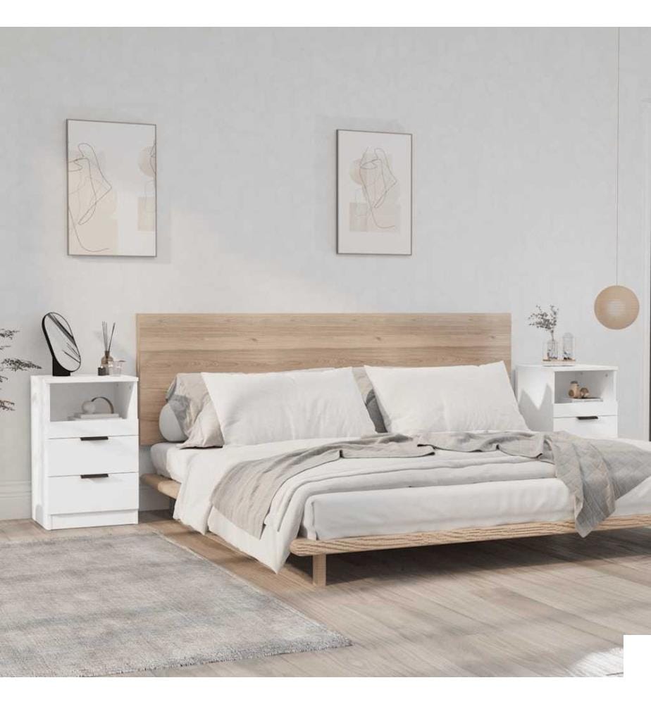 Tables de chevet 2 pcs Blanc Bois d'ingénierie