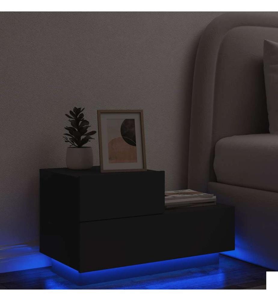 Table de chevet avec lumières LED noir 70x36x40,5 cm