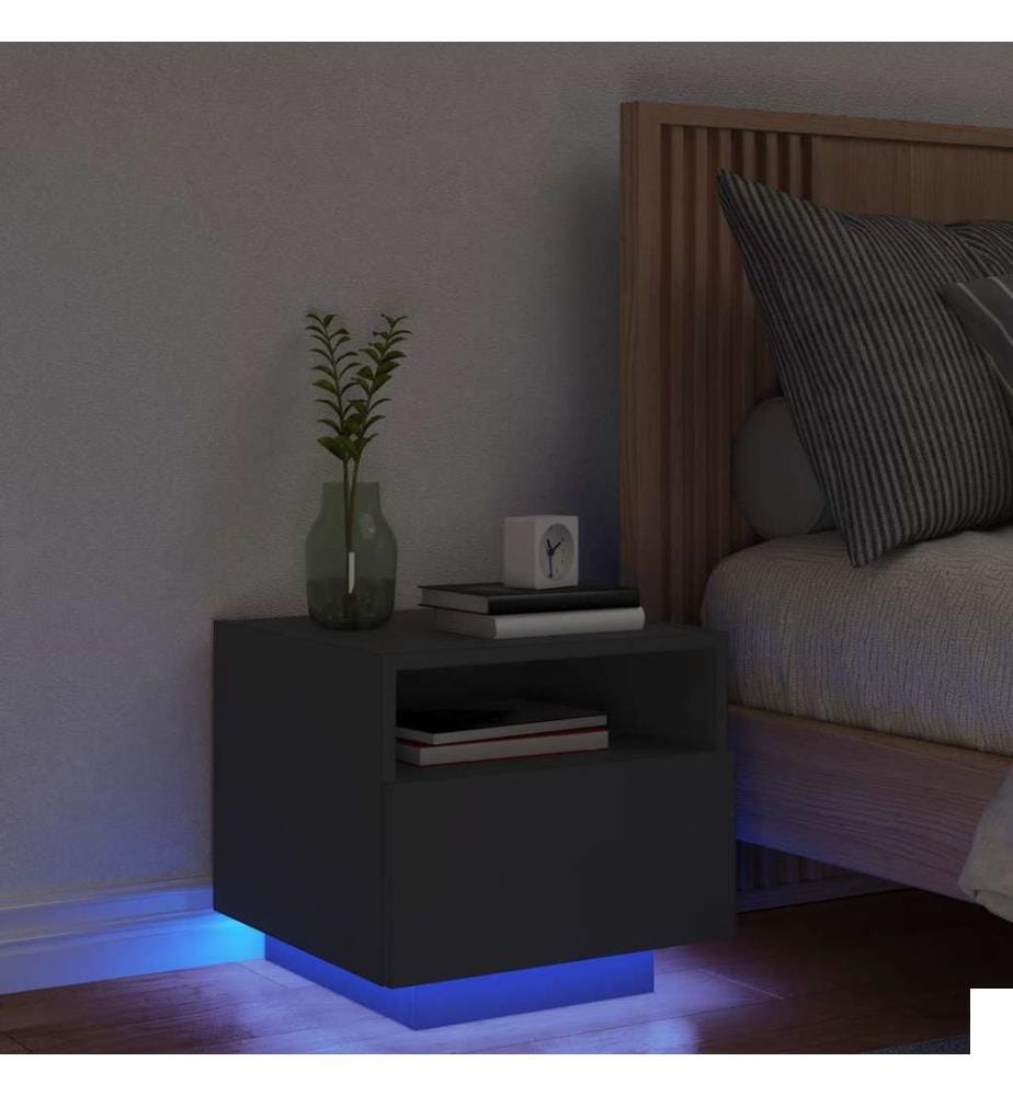 Table de chevet avec lumières LED noir 40x39x37 cm