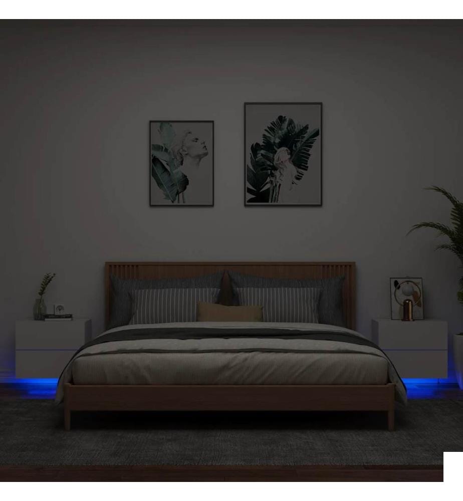 Tables de chevet murales avec lumières LED 2 pcs blanc