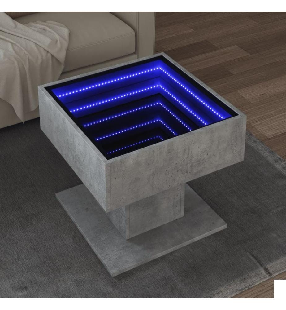 Table basse avec LED gris béton 50x50x45 cm bois d'ingénierie