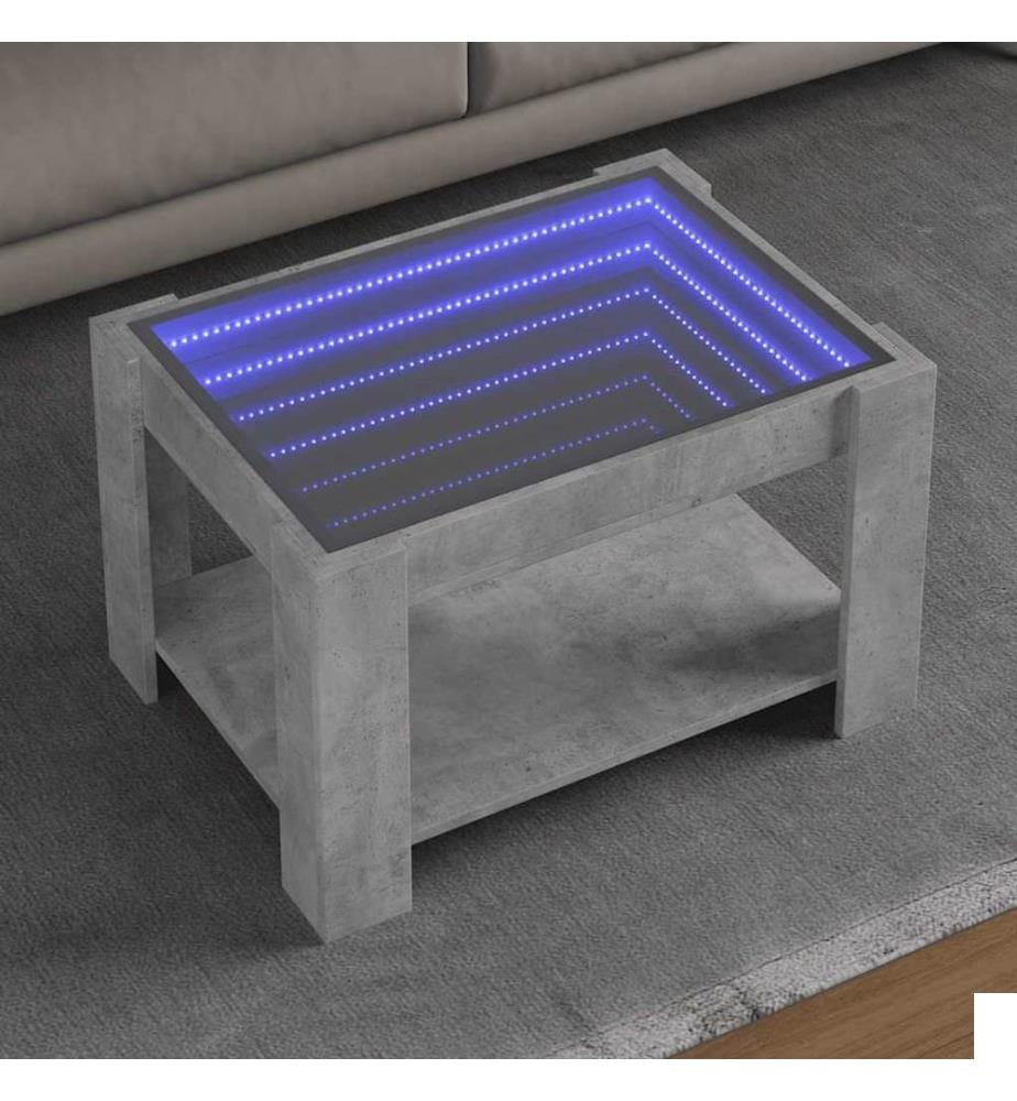Table basse avec LED gris béton 73x53x45 cm bois d'ingénierie