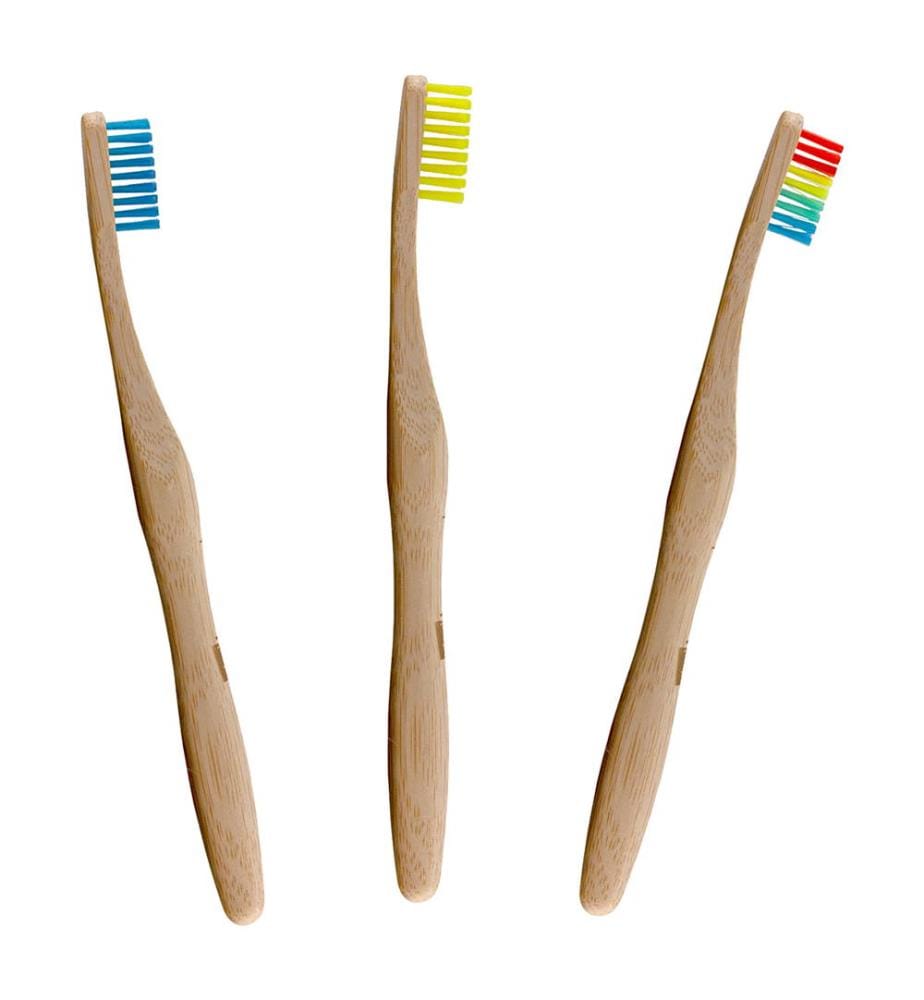 Lot de 3 Brosses à Dents Bambou - Bleu Arc-en-ciel Jaune