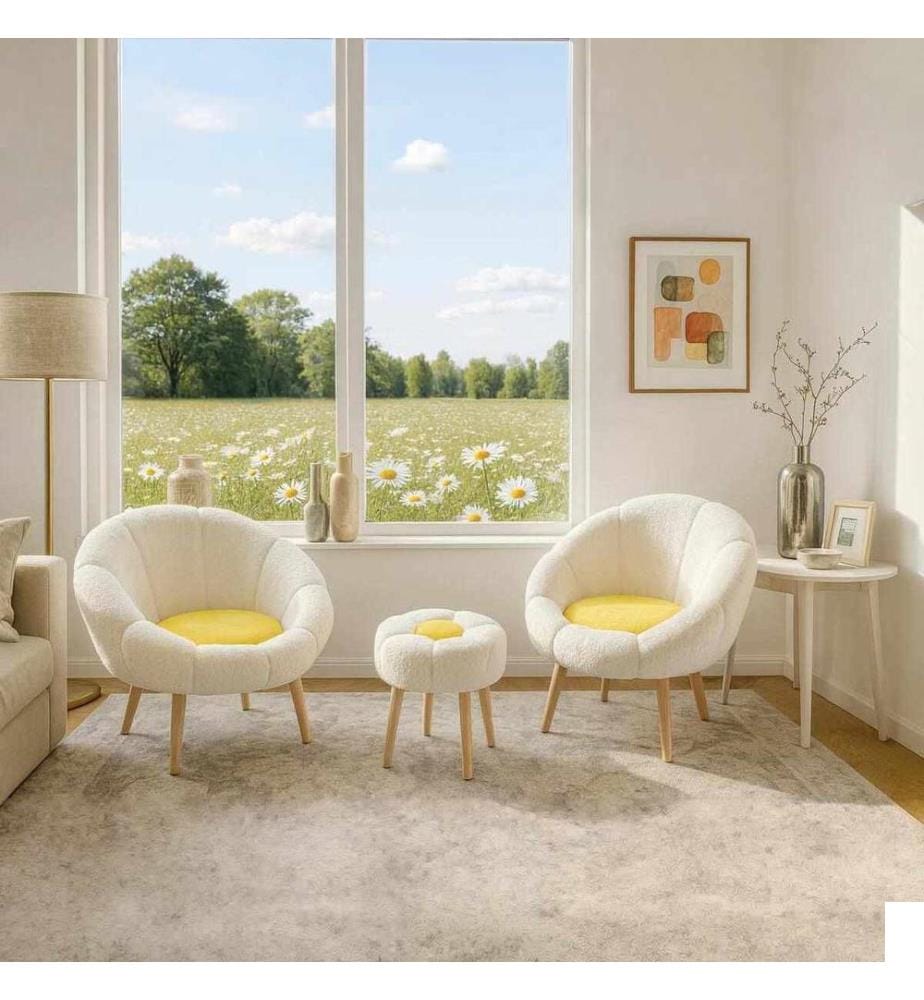 Ensemble 3 pièces chaise Wing et pouf Lida