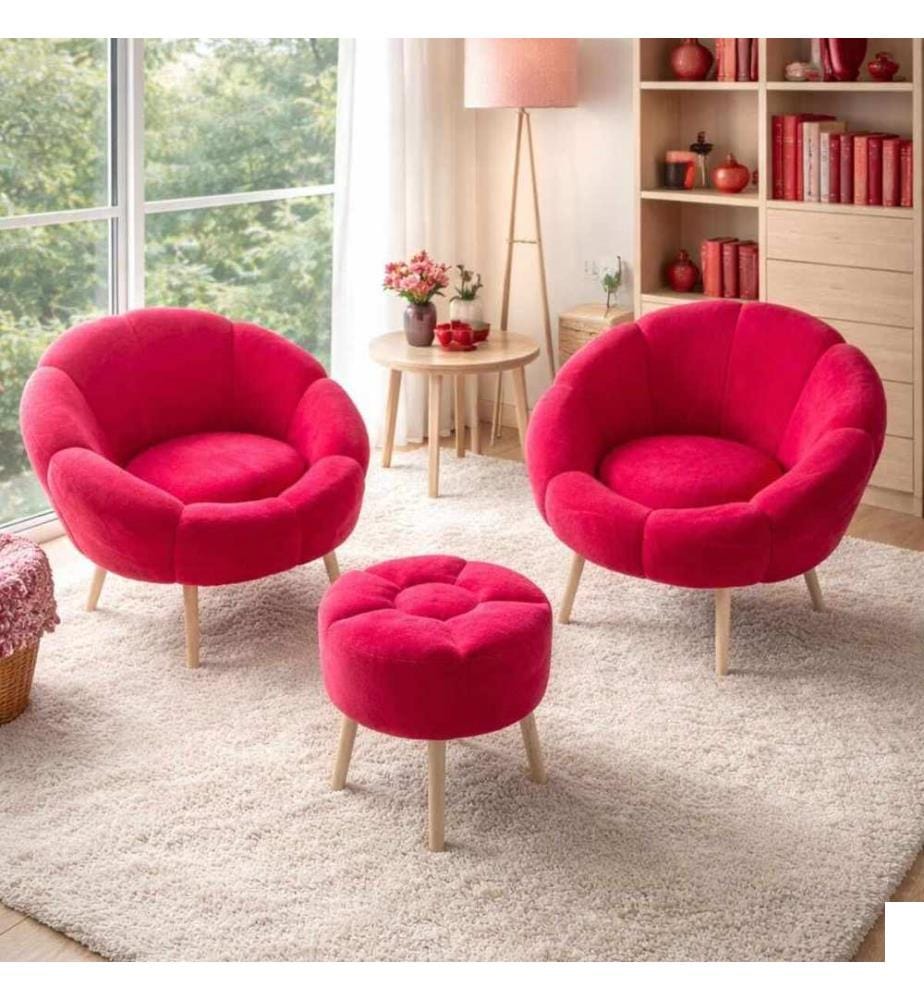 Ensemble 3 pièces chaise Wing et pouf Lida