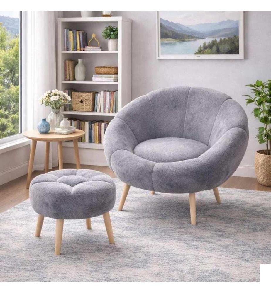 Ensemble 2 pièces chaise Wing et pouf Lida