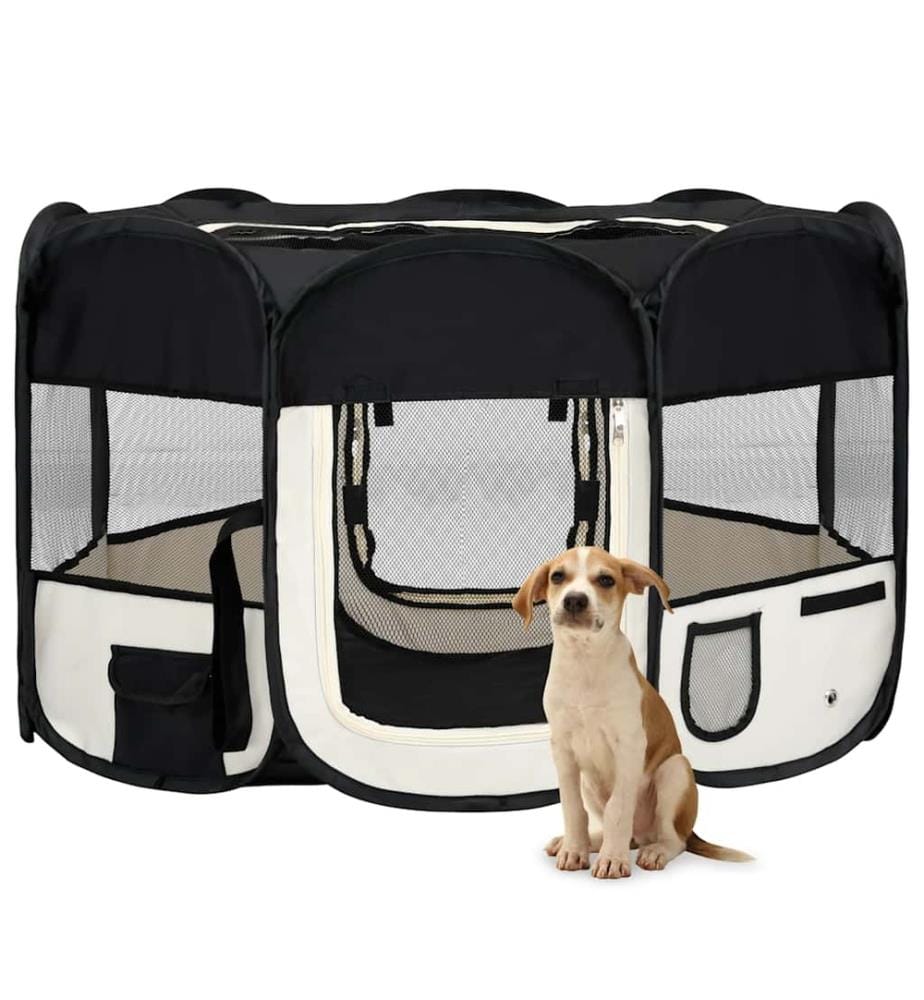 Parc pliable pour chien avec sac de transport Noir 125x125x61cm