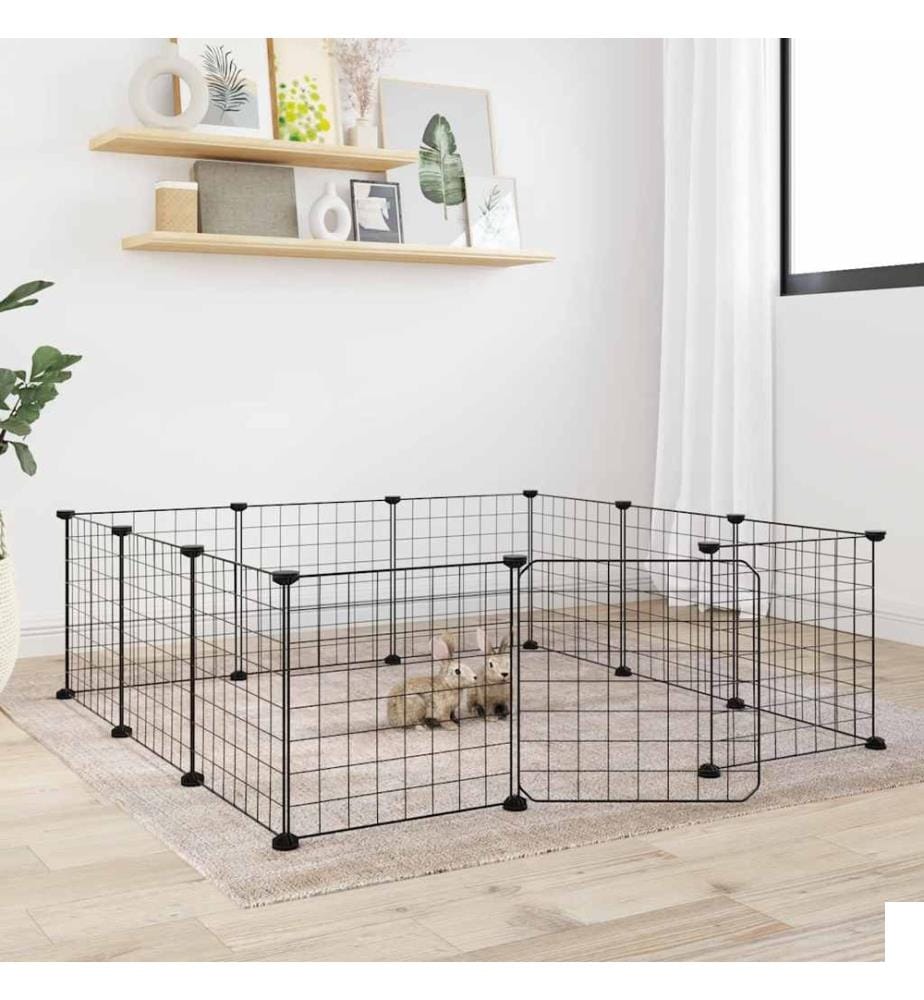 Cage pour animaux de compagnie à 12 panneaux avec porte, noire, 35 x 35 cm, acier