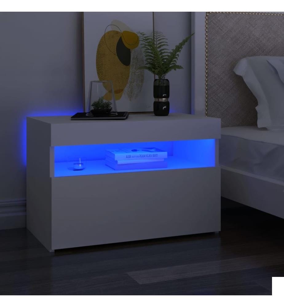 Table de chevet avec lumières LED Blanc 60x35x40 cm