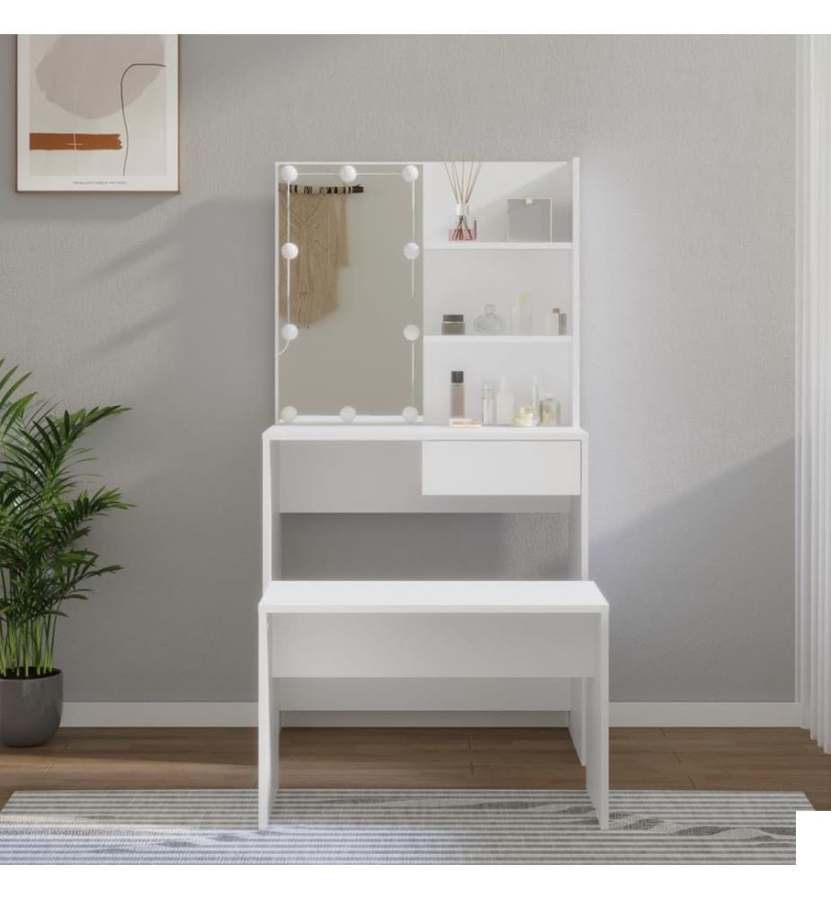 Ensemble de coiffeuse avec LED Blanc Bois d'ingénierie