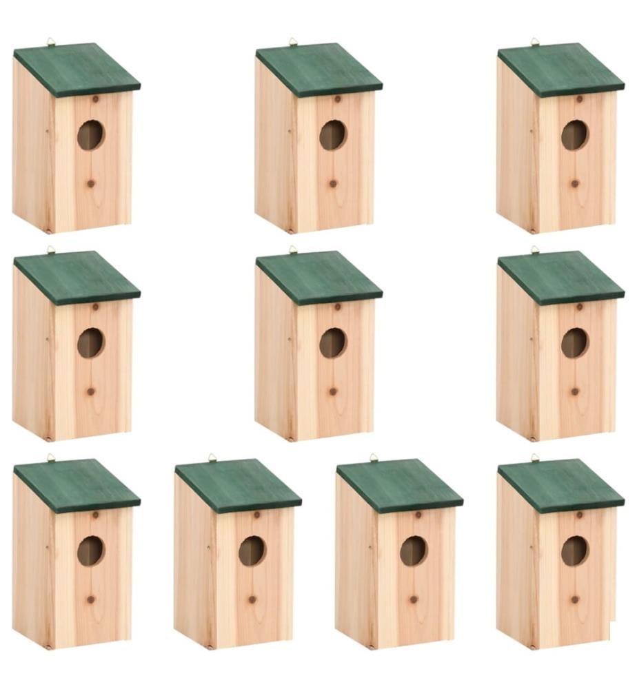 Nichoirs 10 pcs Bois de sapin massif 12x12x22 cm
