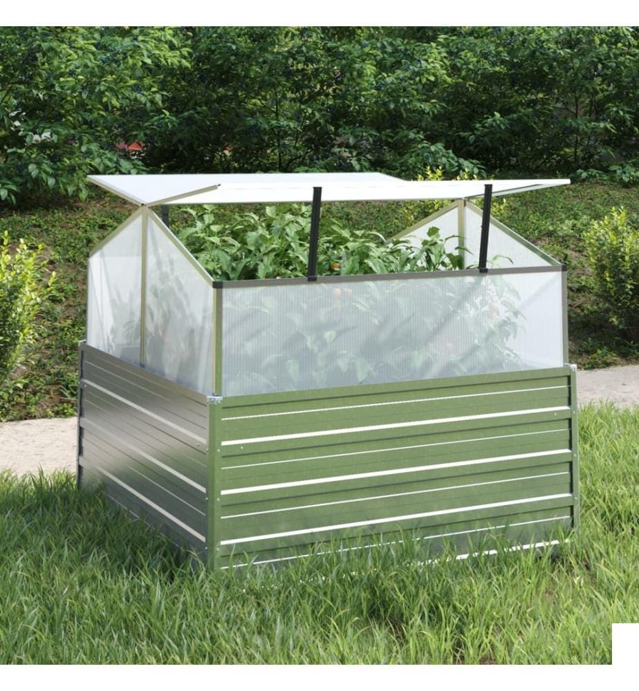 Lit surélevé de jardin avec serre 100x100x85 cm Argenté
