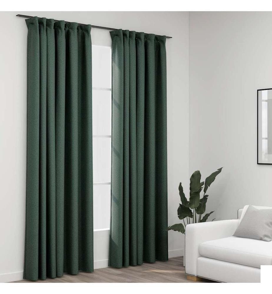 Rideaux occultants aspect lin avec crochets 2pcs Vert 140x225cm