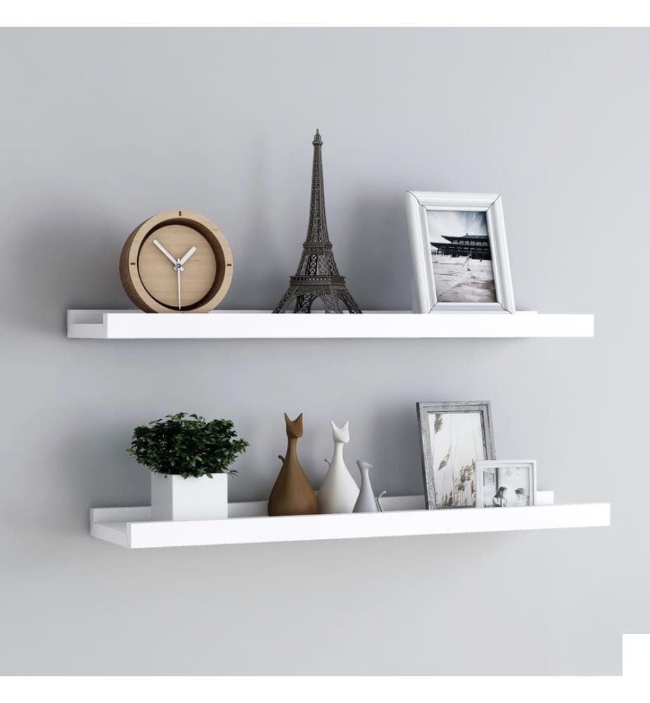 Étagères à rebord pour cadre photo 2 pcs Blanc 80x9x3 cm MDF