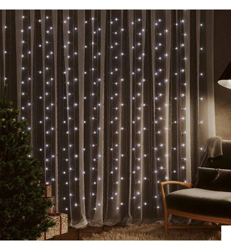 Rideaux lumineux à LED 3x3 m 300 LED Blanc froid 8 fonctions