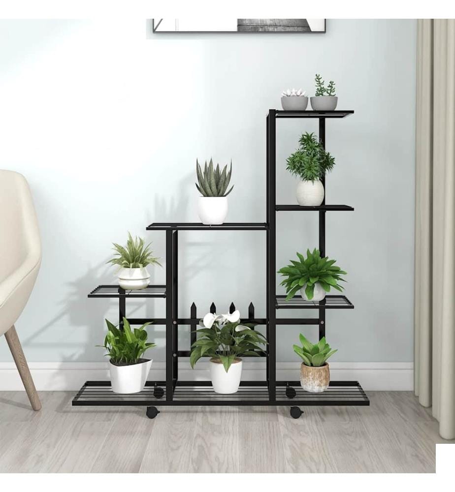 Support pour plantes sur roues 94,5x25x92,5 cm Noir Métal