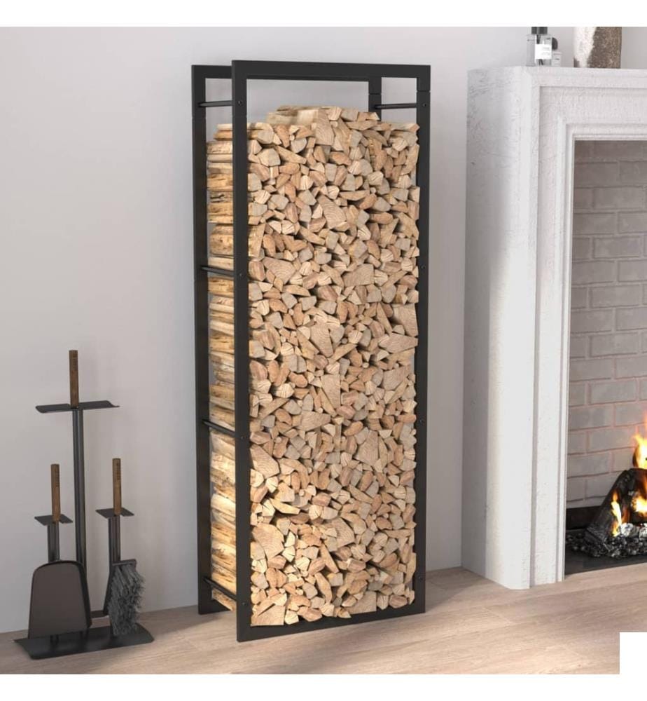 Portant de bois de chauffage Noir mat 50x28x132 cm Acier
