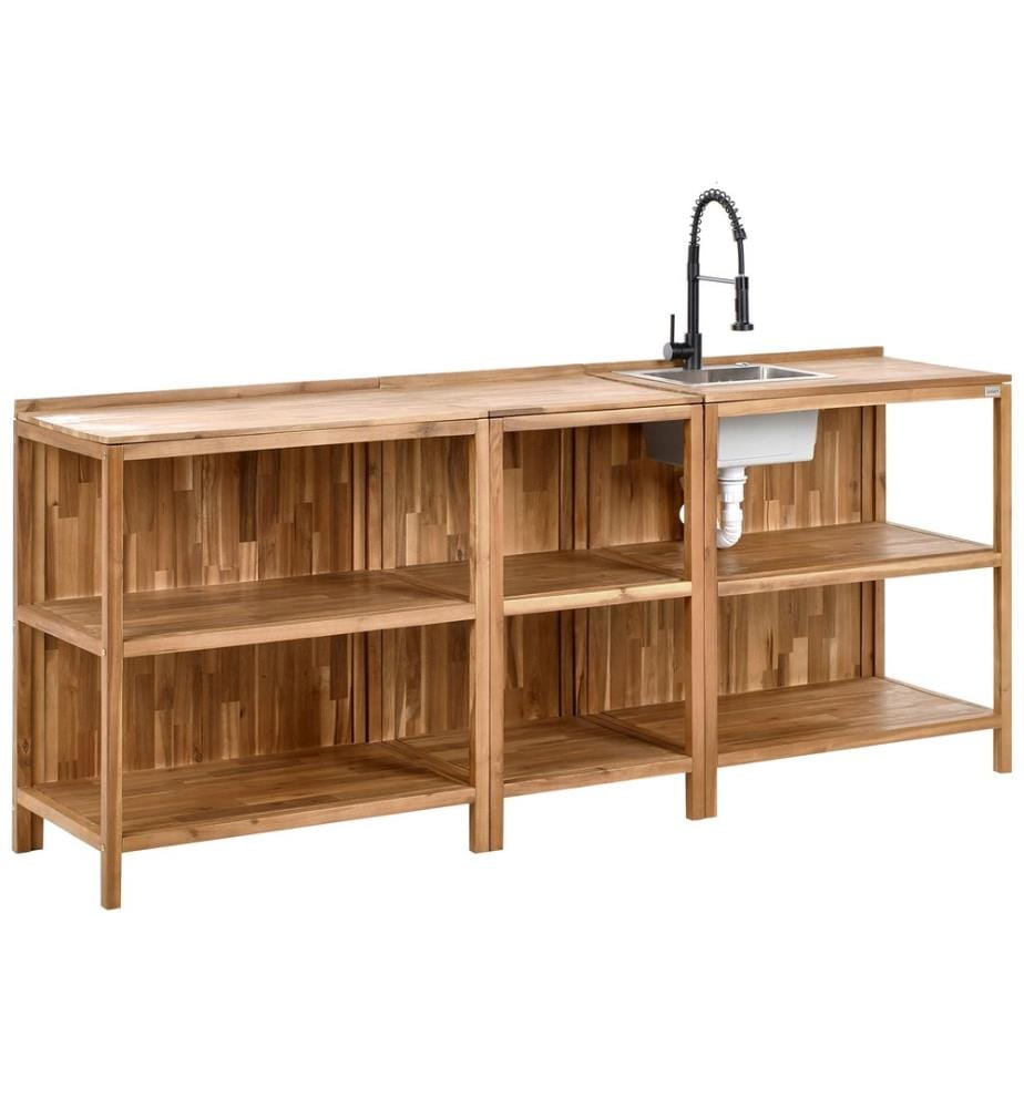 Cuisine d'extérieur 3 pièces avec évier VENOSA Acacia Marron/noir