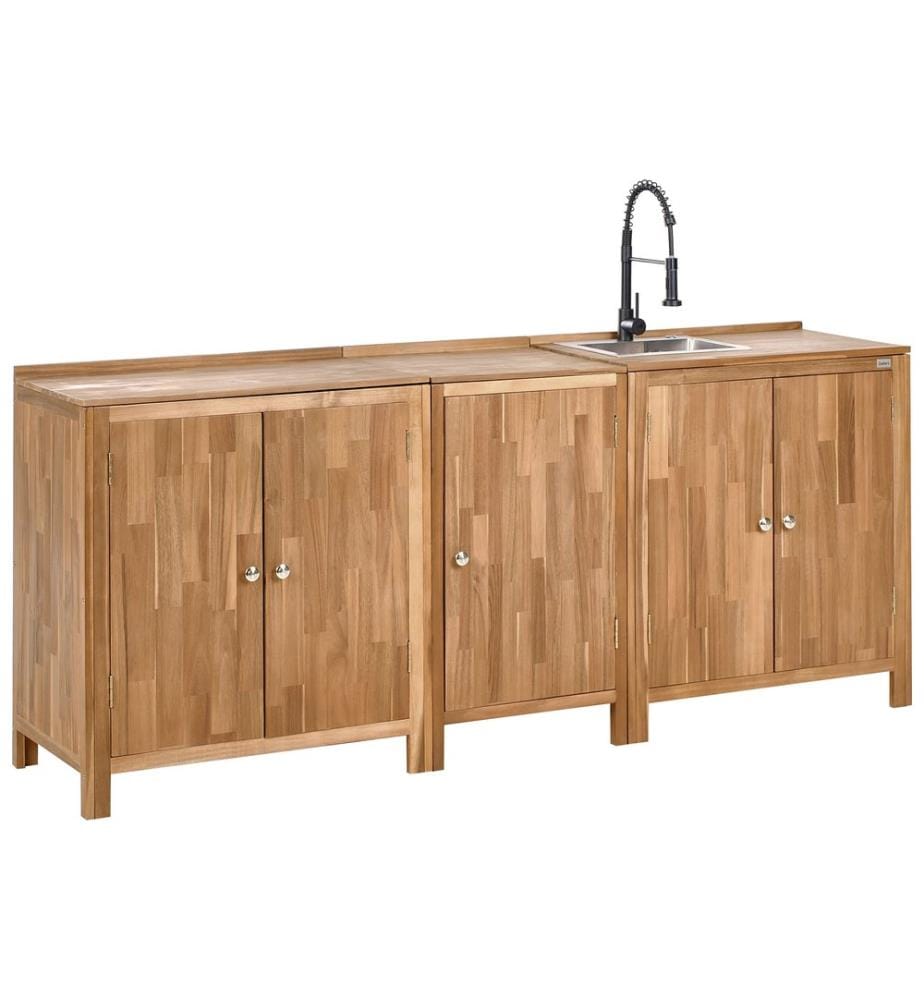 Cuisine d'extérieur 3 pièces avec évier VENOSA Acacia Marron/noir