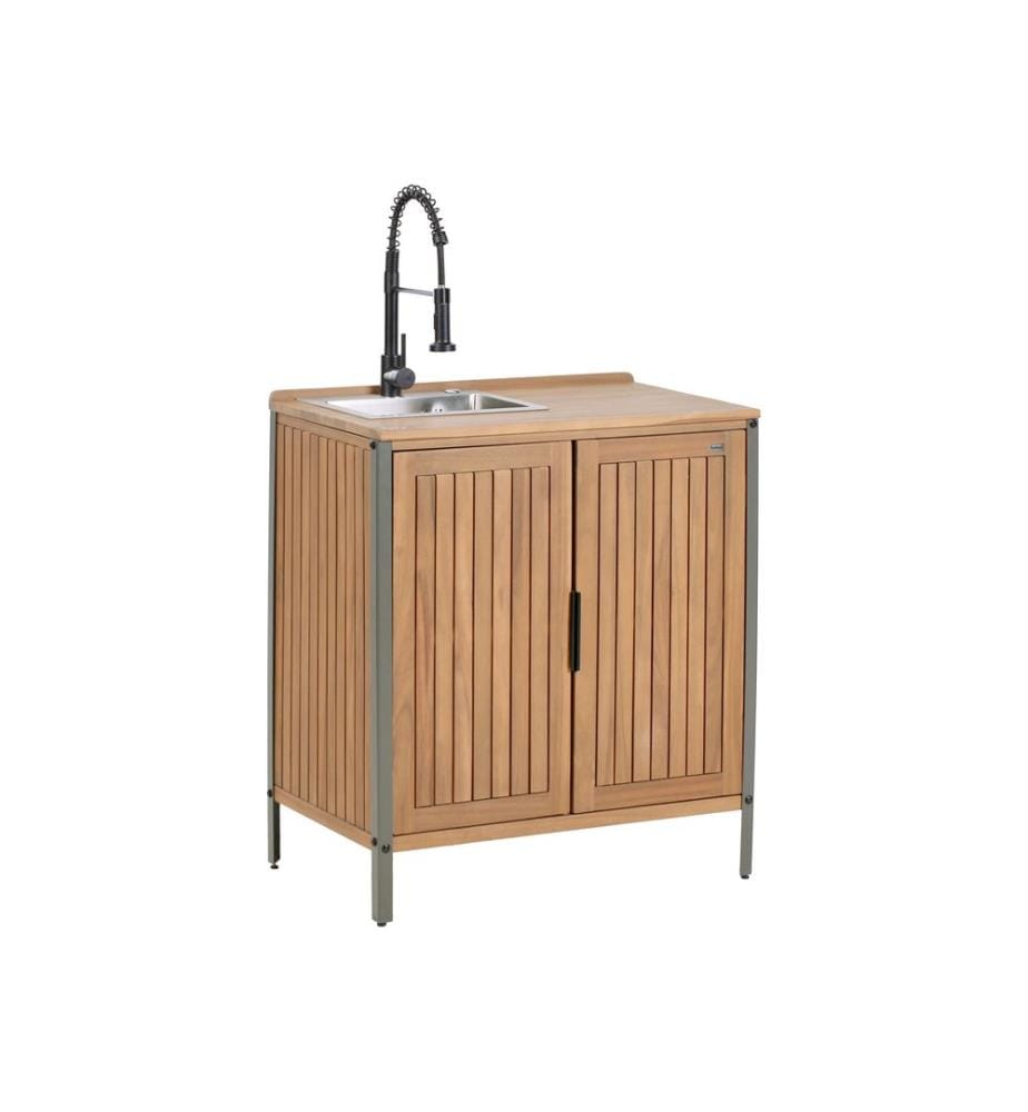 Meuble de cuisine d'extérieur avec évier IVREA Bois d'acacia certifié Marron/noir