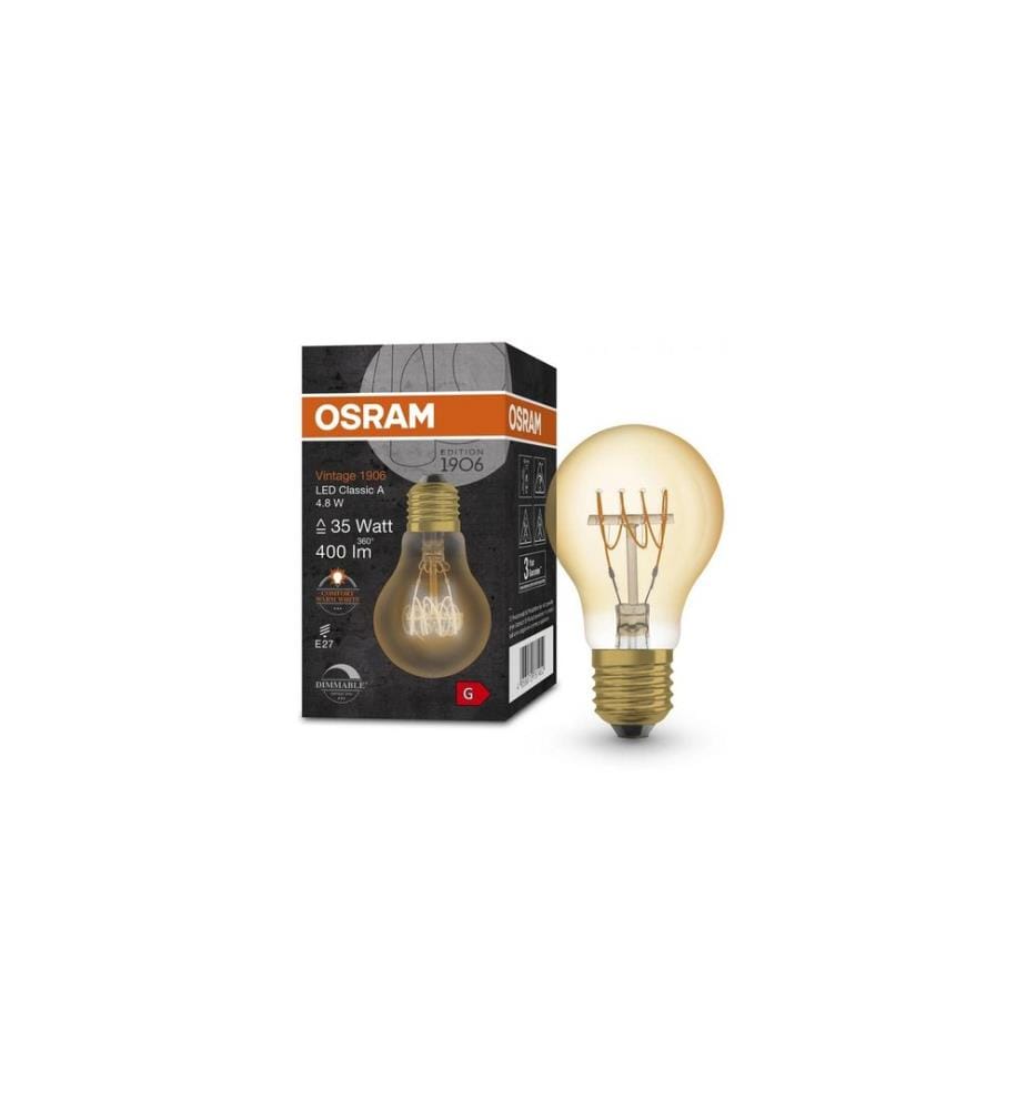 OSRAM - Lampe Vintage 1906 Classic A, 4.8W, E27, Blanc chaud (WW)