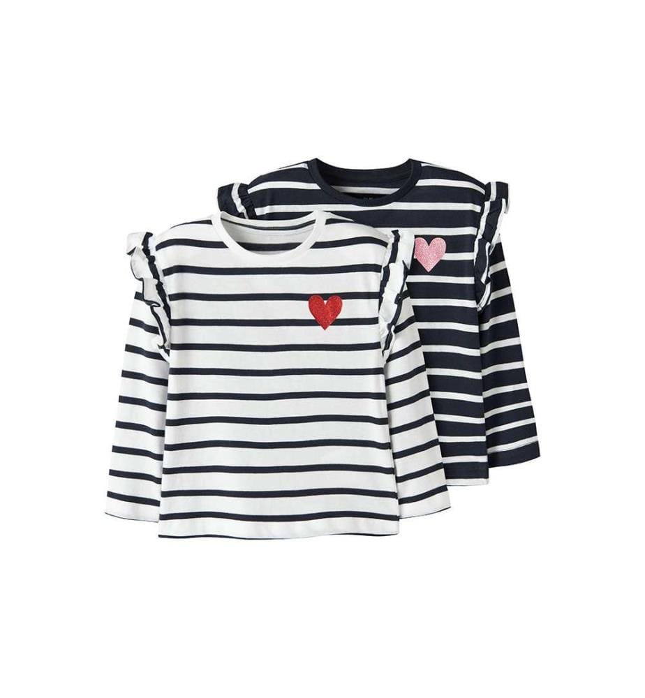Lot de 2 t-shirts manches longues Tovelina - Bleu Marine & Blanc
