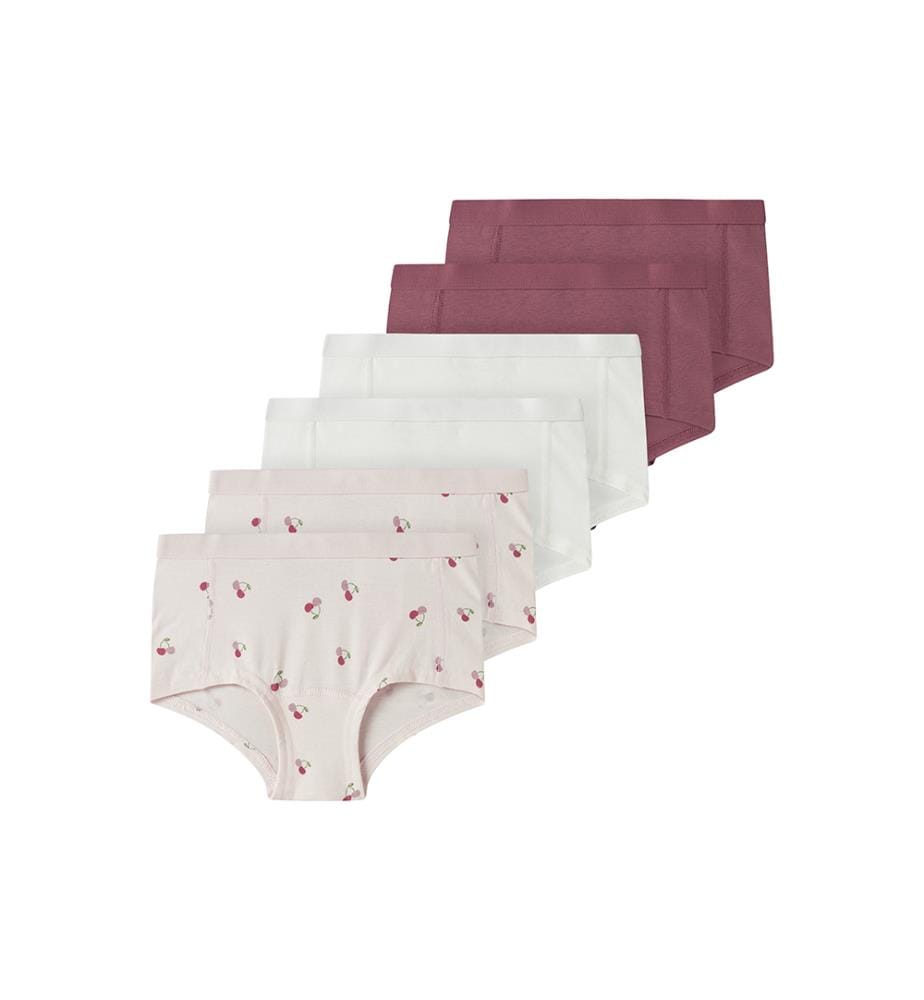 Lot de 6 Culottes - Mauve du matin avec imprimé cerises, rose wine et blanc cloud dancer
