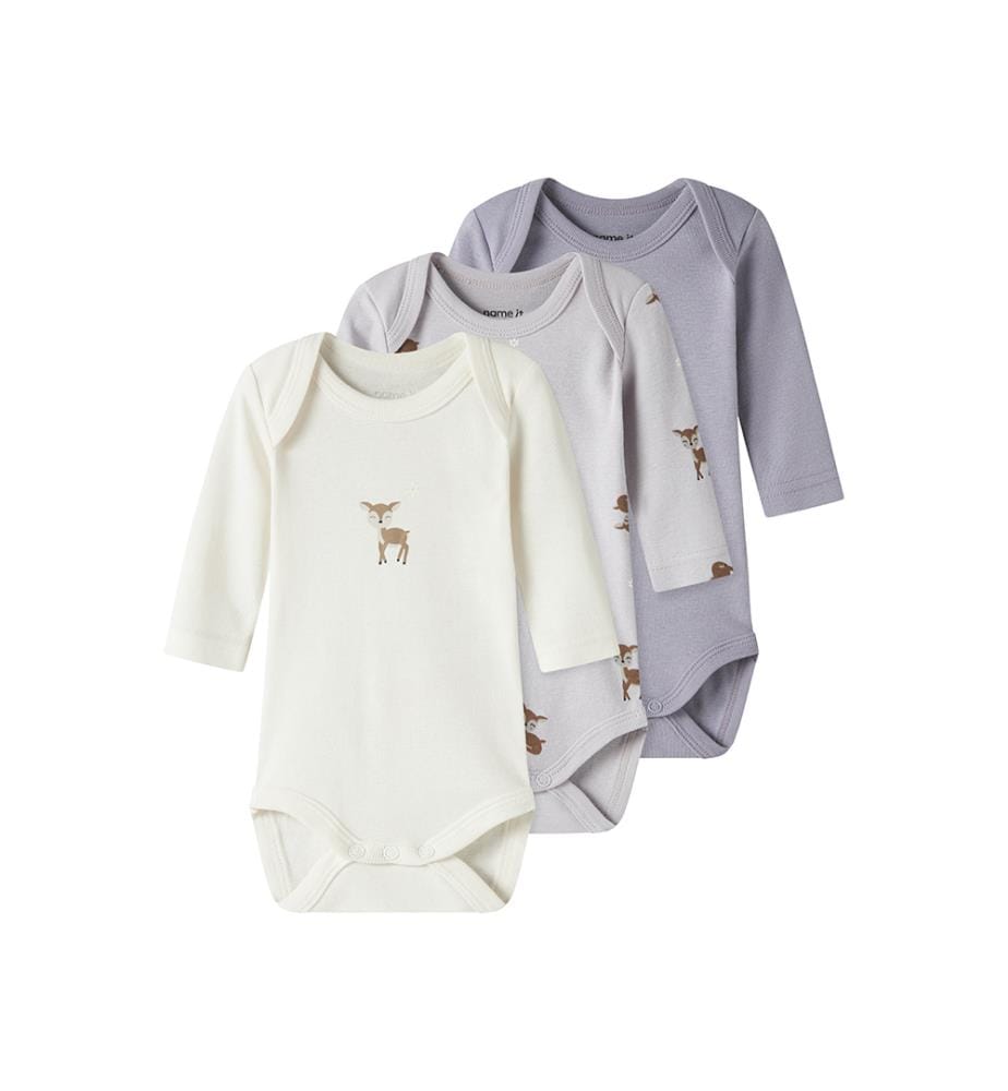 Lot de 3 Bodies - Marbré lilas avec jet stream et gris lavande