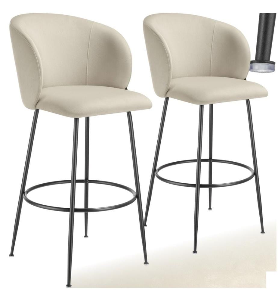 Chaise de bar avec dossier LUANA aspect velours - crèmenoir, Lot de 2