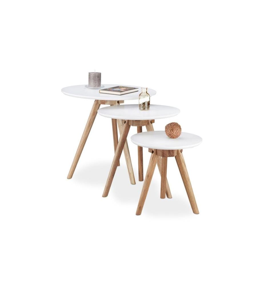 RELAXDAYS - Table basse Set de 3 pièces, Brun/Blanc
