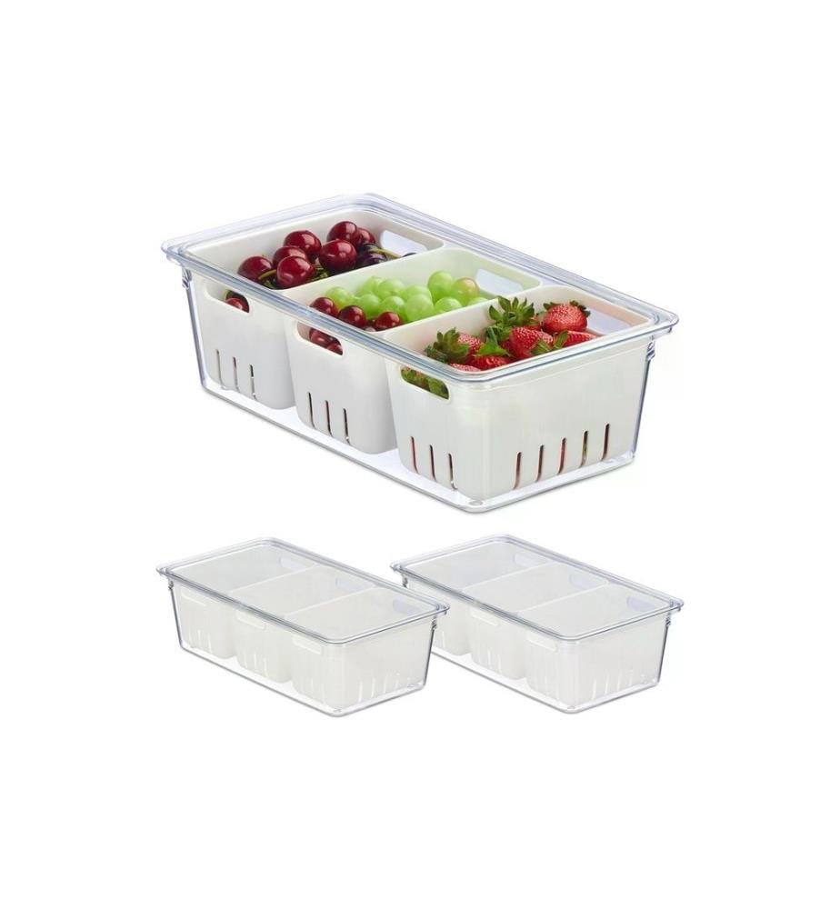 RELAXDAYS - Bac organiseur pour réfrigérateur 600 g, 3 pièces, transparent/blanc