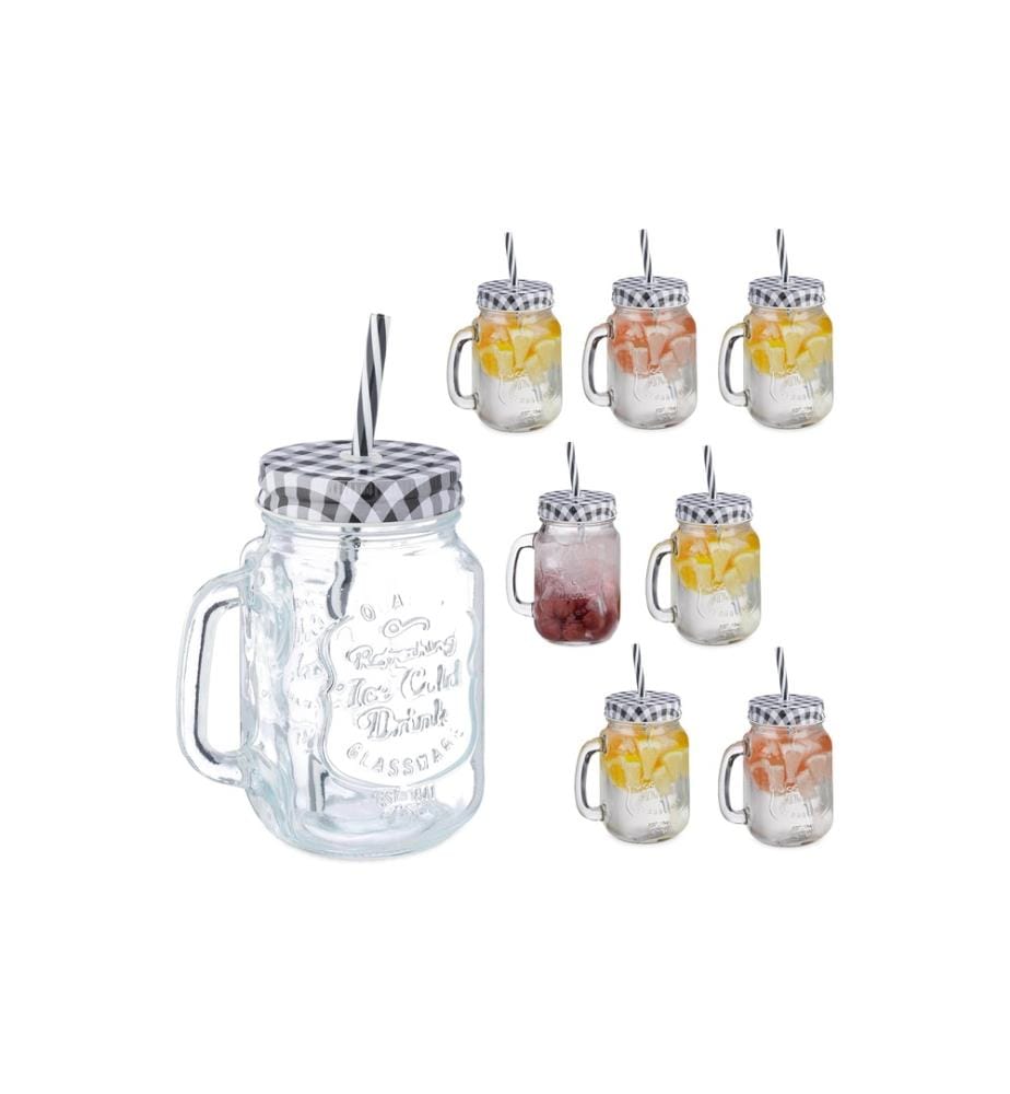 RELAXDAYS - Verre Summer 500 ml, 8 Pièce/s, Noir/Transparent/Blanc