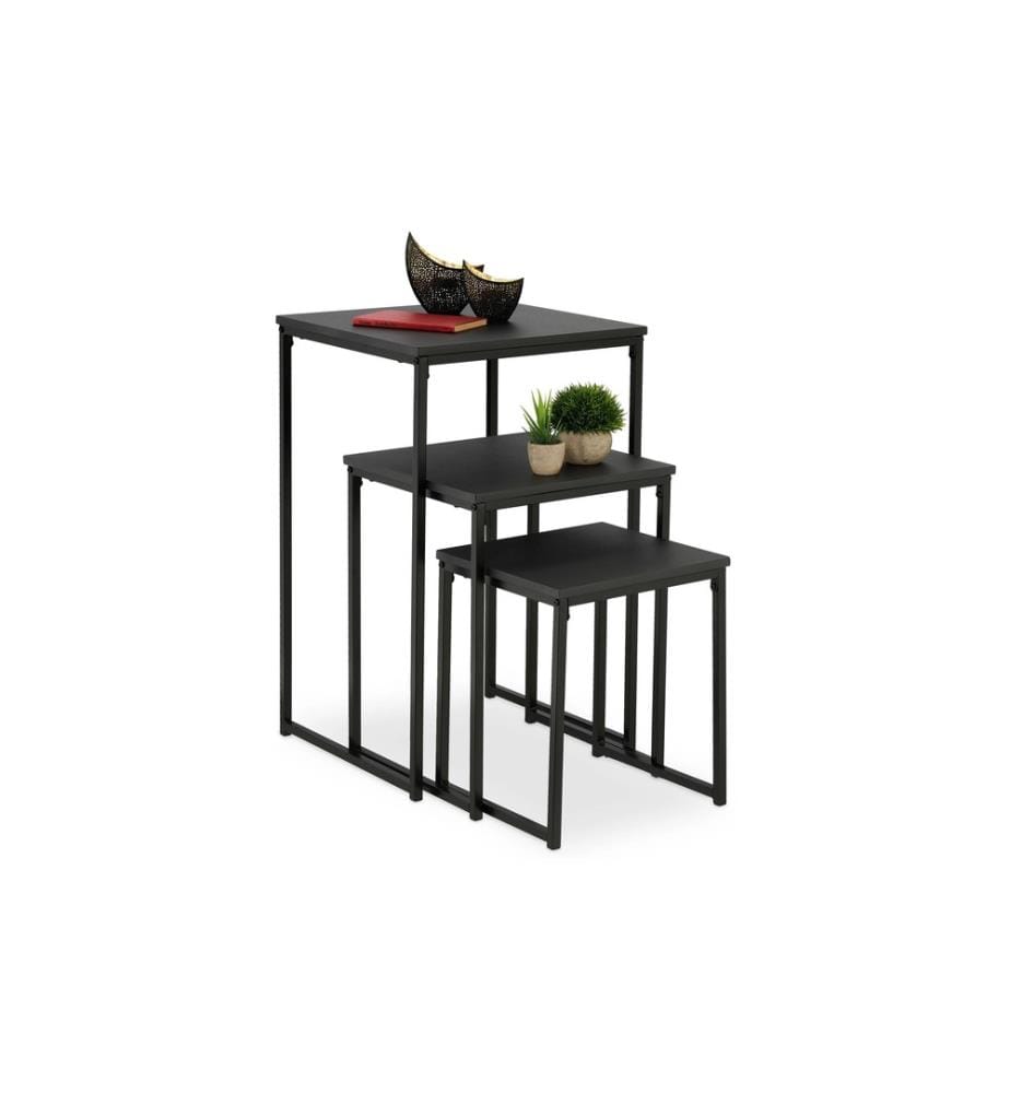 RELAXDAYS - Table d'appoint Lot de 3 Noir